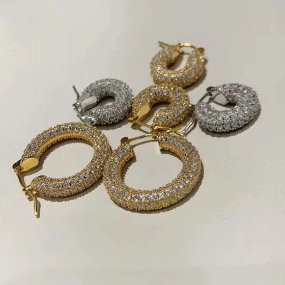 Baby Amalfi Pave Crystal Hoops Silver Earrings - Picture 4 of 5